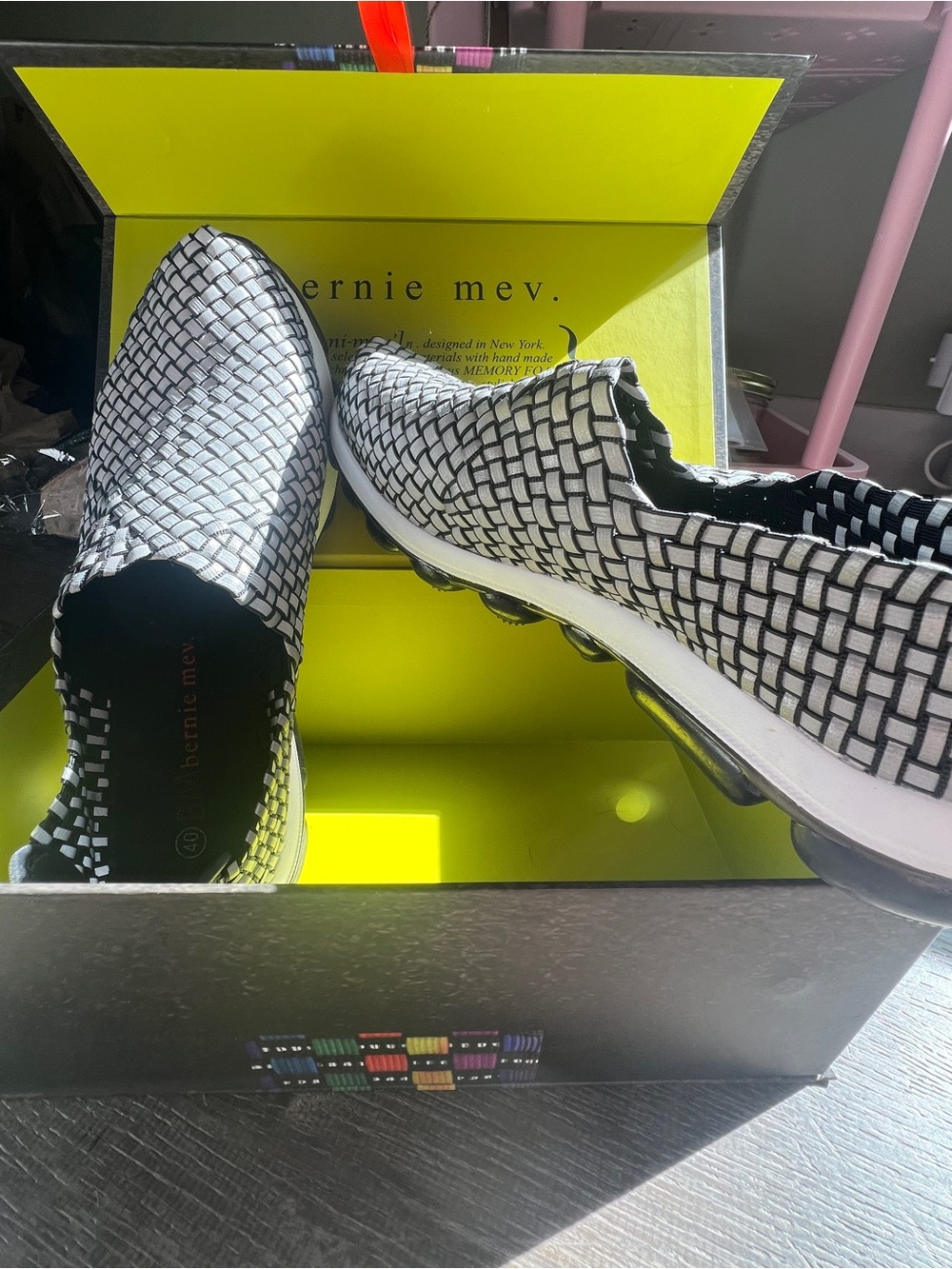 bernie mev Gummies Gem Slip-On Woven Sneakers - Black/Silver - Women's Size 9